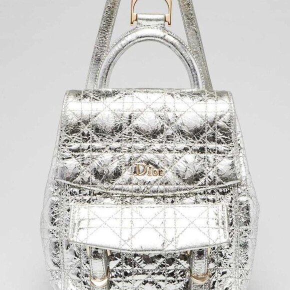 Christian Dior Silver Cannage Quilted Leather Stardust Small Backpack Bag - Picture 1 of 12